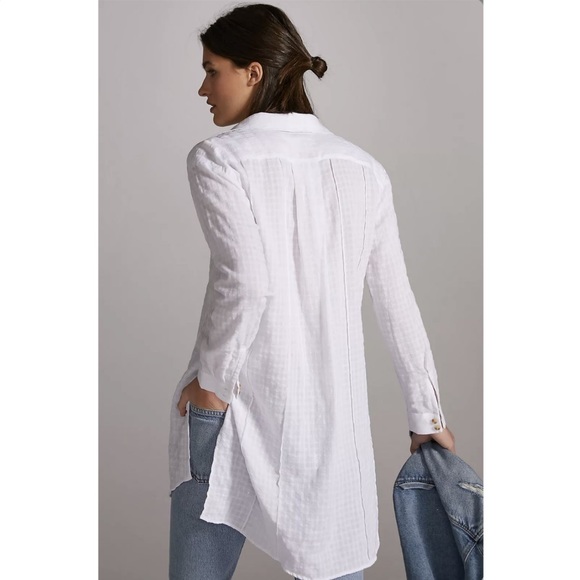 NEW Anthropologie Textured Button Down Tunic in White, Size M - Picture 3 of 15
